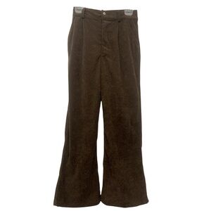 CORDUROY Straight Pants Brown Gartered‎ Wideleg Flared Warm Vintage Style Small